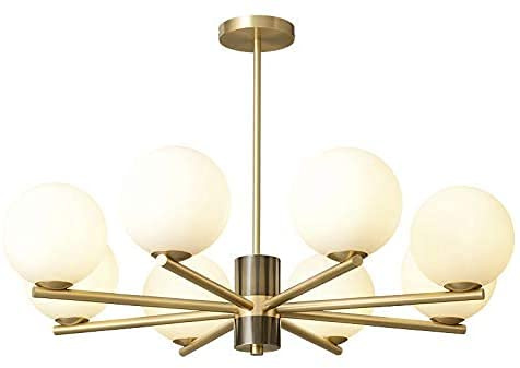 Ljuskrona 8 lampor Nordic Sputnik Mid Century Pendellampa Guld Mässing Tak för kök Matsal Vardagsrum, Mässing,8