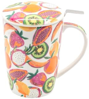 TEA SHOP - Taza de Té o Infusiones con filtro, infusor y tapa - Taza Super Jumbo Fruit Explosion - Fabricada en Porcelana