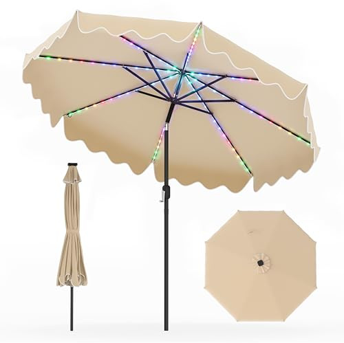 COSTWAY Ombrellone Giardino 280 cm, 104 Luci, Inclinabile 30° | 8 Stecche in Metallo, Anti- UV, Parte Superiore Ventilata e Manovella, per Balcone Terrazzo Piscina