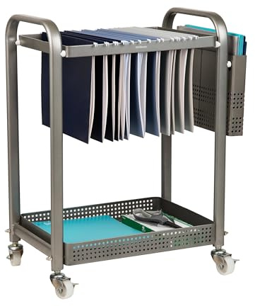 Mind Reader Rolling File Cart, Organizer, Utility Cart, Storage, Classroom, Office, Metal, 22 L x 12 W x 25.5 H, Silver