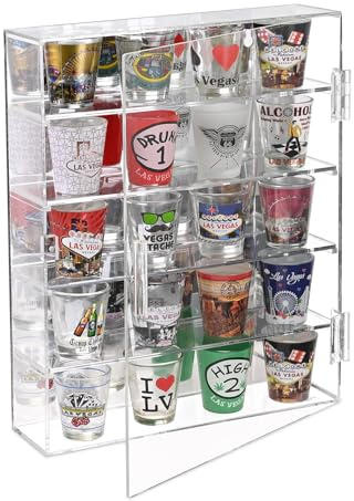 Ikee Design Mirror Back Acrylic Wall Mountable Display Case with 4 Shelves for Figures and More, Acrylic Case for Home Decor, Shop Display and Showcasing Use, 10.87 W x 2.87 D x 14 H in