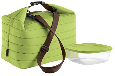 Guzzini Borsa Termica Grande con Tracolla On The Go, Verde Mela, Borsa 30 x 18 x h30 cm, Contenitore 19.6 x 19.6 x h7 cm, 1400 cc