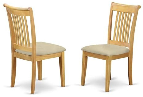 East West Furniture POC-OAK-C Portland Dining Chairs - Linen Fabric Upholstered Solid Wood Chairs, Set of 2, Oak