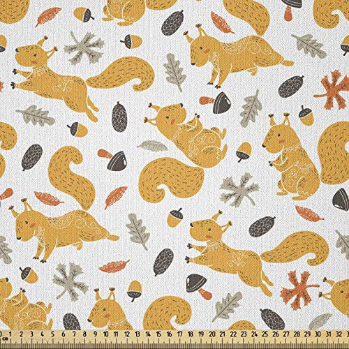ABAKUHAUS Herbst Stoff als Meterware, Eichhörnchen Pilz Acorn, Microfaser Multi Zweck Dekostoff für Kunsthandwerke, 3M (230x300cm), Hell Orange Orange Taupe