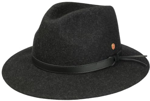Mayser Marvin Trekking Wollhut Wollfilzhut Travellerhut Filzhut Herren - Made in the EU mit Lederband Winter Herbst-Winter - 63 cm anthrazit
