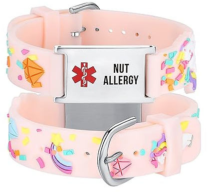 LinnaLove Cartoon Medical Alert id Bracelets Parents Gift to Son, Daughter, Brother, Sister(Sheep-Nut Allergy)