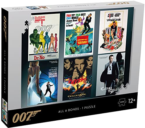 Winning Moves James Bond Puzzle Actor Debut 1000 Piece Jigsaw Puzzle Game, Featuring 6 classic James Bond Movie posters, Piece together Golden Eye, Casino Royale