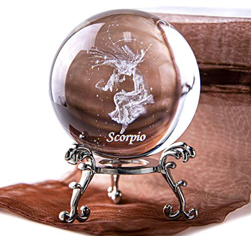 Briefbeschwerer mit Ständer, 3D-Konstellationskugel, 60 mm, Skorpion, Kristallkugel