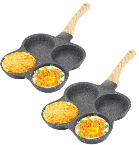 Pancake Pan, Fried Egg Burger Pan with Handle, 4 Eggs Pancake Frying Pan, Non-Stick Fried Egg Pan, 4 Holes Crepe Pan for Breakfast Eggs, Kitchen Utensils, Burger Eye Pan (Pack of 2)