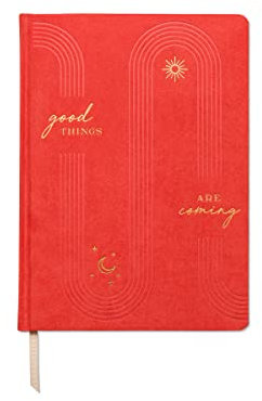 DesignWorks Ink Good Things Are Coming Sueded Paper 21,6 x 26 cm Orange Jumbo Journal Notebook with Cloth Cover, Gold Arches Accents, Lined Pages Ribbon Marker for Work, Writing, Journaling