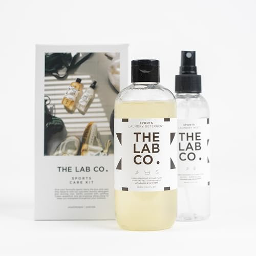 The Lab Co. Sports Care Kit. Non-Bio Laundry Detergent Wash 300ml and Fabric and Textile Freshener Deodoriser Mist Spray 150ml for sportswear, activewear and swimwear