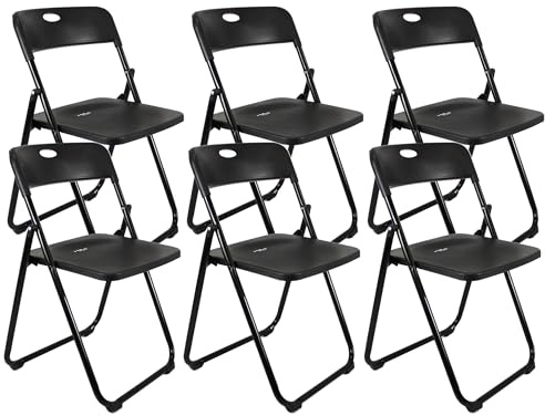 Meta Exam Portable Folding Chair- Computer,Study, Home, Office Foldable Chair Set with Collapsible Metal Legs & Plastic Seat (6, Black)