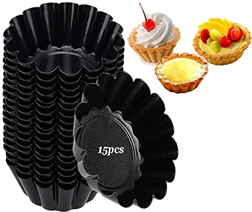 URCHUZE 15 Pcs Stampi di Crostate Uova, Antiaderenti Forme per Crostatine, Riutilizzabile Stampo Crostata Cupcake, Formine per Muffin,Teglia,Cioccolati,Muffin,Torte Biscotti (Nero)