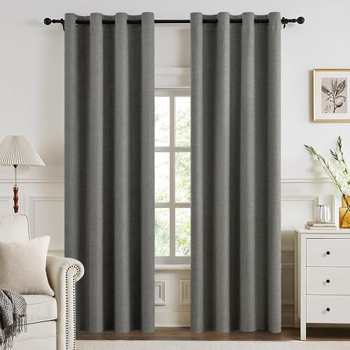 MIULEE Verdunklungsvorhänge mit Ösen Leinenoptik Dunkelgrau 2er 245x140cm | Blickdichte Thermovorhänge mit Ösen, Leinenoptik, Wärmeisolierend & Kälteschutz für Wohnzimmer und Schlafzimmer