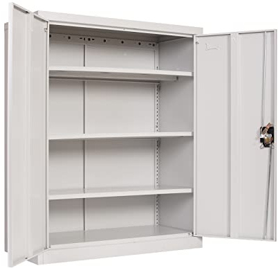 Frideko Metal Storage Cabinet 90 x 40 x 109 cm - Lockable Cabinet with 2 Doors and 3 Adjustable Shelves, Storage Cupboard with Lock for Home, Office, Warehouse, Light Grey