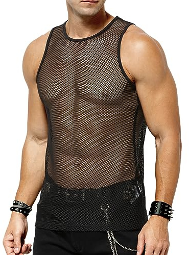 Casey Kevin Canotta in Maglia da Uomo Trasparente Canottiera, Uomo Maglietta a Rete Senza Maniche a Rete Muscolare Canottiere Clubwear Gym, S