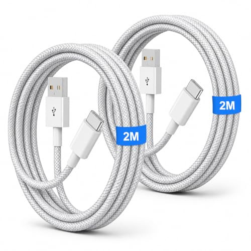 2 Pack 2M For Samsung Galaxy Tab S10 S9 FE S8 Type C Charging Charger Cable | For Samsung S7 A9 Plus A8 A7 fast charging cable, 2M 5 AMP braided USB A to USB C charger lead, data transfer wire