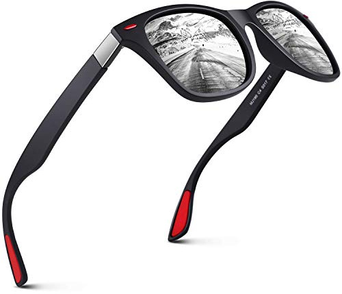 GQUEEN Polarisierte Sonnenbrille für Herren und Damen, leicht, TR90-Rahmen, 100 % UV400-Schutz, Mattschwarz Silber, Medium