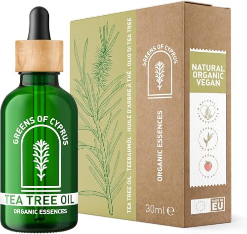 Greens of Cyprus Aceite de árbol de té orgánico 100% natural con pipeta | Remedio contra hongos en las uñas y espinillas | Antimicrobiano y antiinflamatorio | Cuidado versátil de la piel y las uñas |
