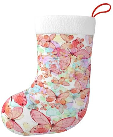 LORIAX Weihnachtsstrümpfe, mit Schmetterlings-Motiv, für festliche Dekoration, Weihnachtsfeiern und Geschenktüten, Rosa
