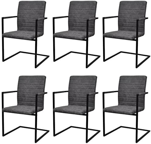 MNISDFL Küchenstühle Bequemer Lesesessel Wohnzimmersessel Freischwinger 6 STK. Grau Kunstleder