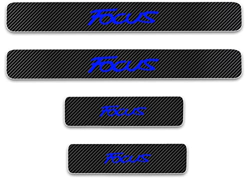 Symilov Pegatina para Umbral de Coche para Fo-rd Focus, 4 Piezas Película Protectora Estribos Fibra Carbono Autoadhesivo Puerta Guardias del Borde Decoración Accesorios,Blue