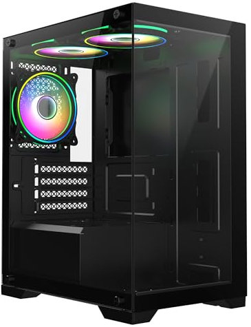 CiT Range Black Dual Tempered Glass Panelling Micro-ATX PC Gaming Case with 6-Port PWM Fan Controller and 3 x CiT Tornado Infinity 120mm ARGB Dual-Ring Fans Included