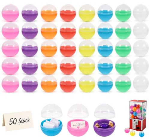 jojofuny 50 Stück Bunte Lotteriekugeln zum Öffnen - 4,5 cm befüllbare Plastikkugeln für Tombola - Transparente Automatenkapseln für Candy Grabber & Party