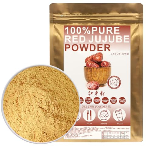 100% Natural Pure Jujube Powder 100g/3.52oz 红枣粉 poudre de dattes pour smoothies, shakes, pâtisseries et boissons, thés | sans conservateurs, facile à utiliser dattes
