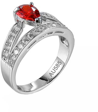 KnSam Weiß Gold 14 Karat 585 Eheringe, Simple Verlobungsring Rot, 14K Gold Pärchen Ringe mit Moissanit Echt Goldschmuck, Gr.61 (19.4)