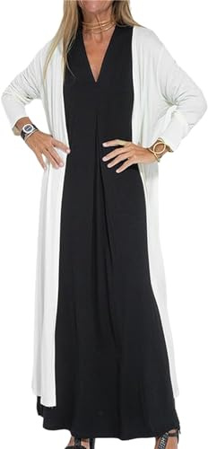 Vagbalena Cardigan Lungo svolazzante a Maniche Lunghe da Donna Tinta Unita Split Casual Street Cardigan Lungo Giacca Boho Cardigan con Spacco Laterale Camicetta Cardigan Estivo (Bianco,XXL)