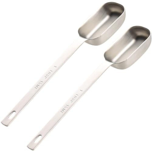 Baokuan 2pcs 15ml Coffee Measuring Scoop Tablespoon Long Handle Stainless Steel Spoon Kitchen Spoon Scales for Tea Coffee, Milk Powder, Spice