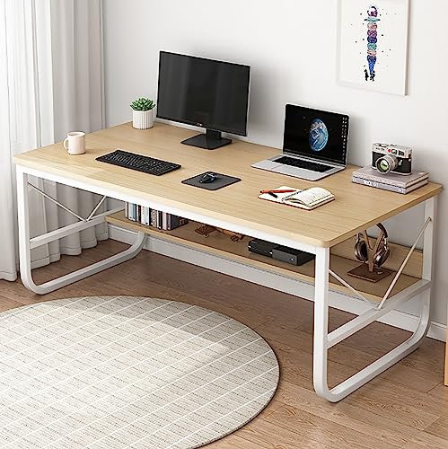 LAMEDOAT Computertisch mit Regalen, Chefschreibtisch, Schreibtisch, moderner, einfacher Arbeitstisch mit Bücherregal, PC-Arbeitstisch, Arbeitsstation für das Heimbüro (120 x 60 x 73 cm, Eiche)
