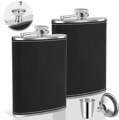 VFANDV Fiaschetta in Acciaio Inox, 2pcs 8 Oz 227ml Fiaschetta Portatile con Piccola Imbuto, Inossidabile Pelle Fiaschetta per Arrampicata, Campeggio, Escursionismo, Barbecue