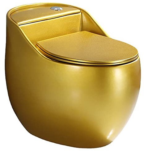 WC Monopezzo A Doppio Scarico con Sedile A Chiusura Ammortizzata, Altezza Comfort Universale Moderna, WC in Ceramica Sifonica Silenziosa in Oro per Bagno di Casa Dell'Hotel A-66X43X55Cm