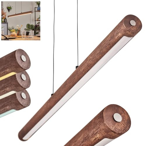 HOFSTEIN LED Pendelleuchte Carbellino, dimmbare Hängelampe aus Metall/Holz/Kunststoff in Schwarz/Dunkelbraun/Weiß, Touchdimmer, skandinavisches Design, 24 Watt, CCT 3000-6000 Kelvin, 2550 Lumen