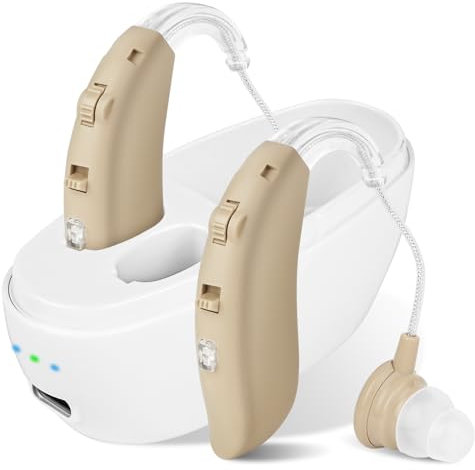 Aolso Hörgeräuschverstärker, 2 Stück Funktion zur Geräuschreduzierung wiederaufladbarer Geräte, ergonomische Passform, lange Akkulaufzeit hochauflösende Klangqualität Mit Aufbewahrungsbox