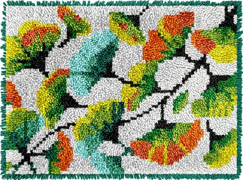 Ginkgo Leaf Latch Hook Kits for Adults Kids Beginners Fall Latch Hook Rug Kit Autumn Pre-Printed Hook and Latch Carpet Making Kits Cross-stitch DIY Wall Hanging Crochet Set 20x15 In. Craft Gift