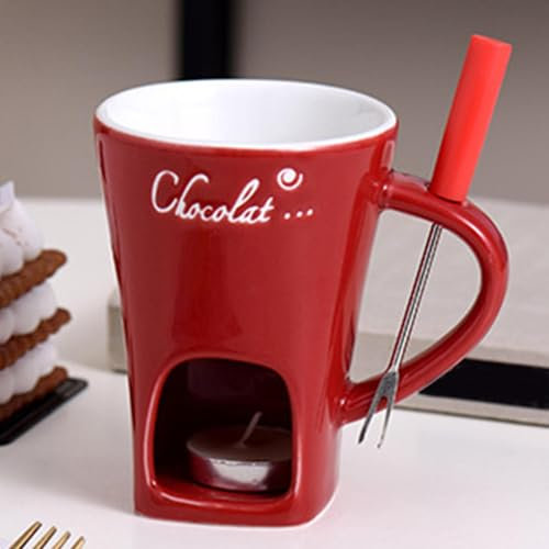 Tasses à fondue au chocolat - Tasse à café à fondue au chocolat en céramique avec fourchettes, tasse à fondue au chocolat - Chauffe-beurre chauffant pour bougies chauffe-plat pour bonbons et caramel