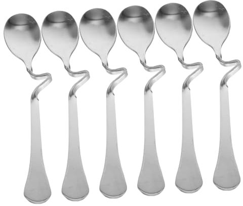 Cabilock 6pcs Stainless Steel Coffee Mixing Spoons Curved Stirring Spoon Set for Espresso and Latte Small Size Long Handle for Easy Use