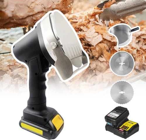 json2xml Affettatrice elettrica per Kebab, taglierina per Kebab alimentata a Batteria, Spessore della Carne Regolabile da 0 a 8 mm, Coltello Ricaricabile per Tagliare Kebab con Pala per Carne arrosto