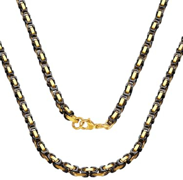 ChainsPro Königskette für Herren Damen Byzantinische Halskette Edelstahl 4/6mm breit Schmuck Silber,Gold & Silber und Gold schwarze Mischung 46-76cm klassisches und edles Geschenk