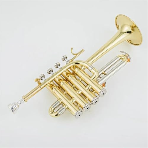 Trompeten-Set Professionelle Hochtrompete Bb Piccolo Trompete Messing Gold Silber Lackoberfläche Trompete(Gold)
