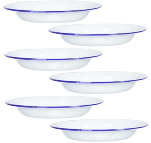 HOLIDYOYO 6 Piezas Platos llanos esmaltados vintage Placa De Esmalte Plato De Ensalada De Para Acampar Placa Redonda De Bandeja De Comida