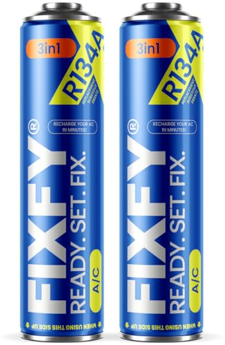 FIXFY 3-i-1 – 2 x ersättning för kylmedel R134a med olja och tätningsmedel – självständig påfyllning av luftkonditioneringen, 2 x 500 ml, för bilar 1995–2016