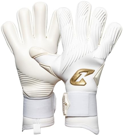 CATCH&KEEP Invictus Torwarthandschuhe | Profi Fußballhandschuhe für Erwachsene (Größe 7-11) | 4mm Viper Grip für Halt bei Regen & Nässe | Negativschnitt, elastische Bandage (Invictus White Gold, 7)