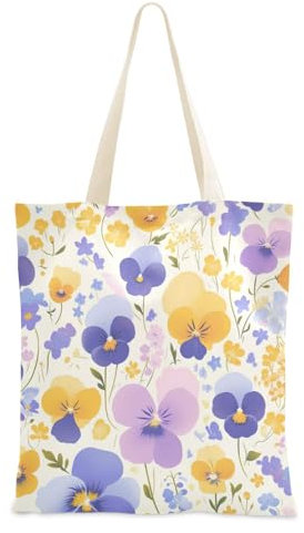 WDdZzyy Orange Purple Pansies Flowers Canvas Grocery Bag Birthday Gift Tote Bags Bulk