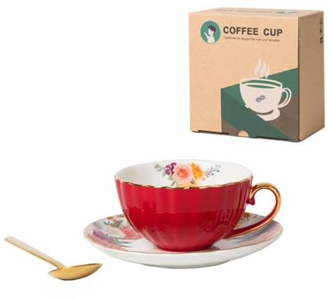 Asukohu Ensemble de tasses à café et soucoupes sophistiquées uniques en céramique avec soucoupes, tasses portables à motifs de fleurs, service de petit déjeuner à la maison