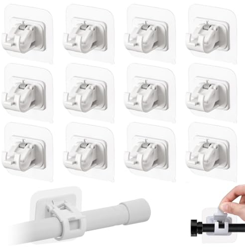 GXGM 12 Pezzi Ganci Adesivi per Tende, Appendi Bastoni Senza Forare (Bianco)