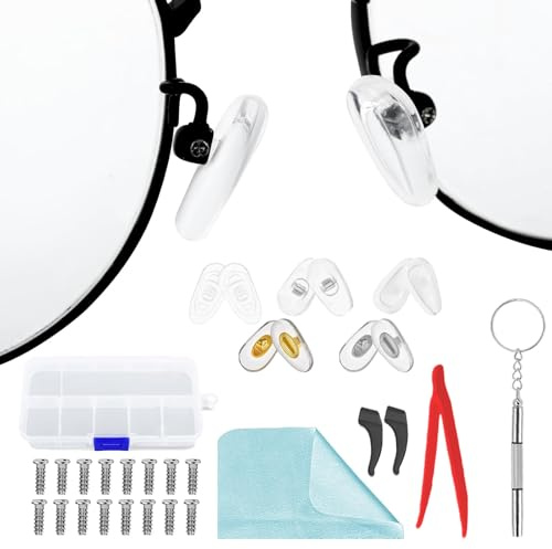 Nasenpads Brille Set, 25 Paar Silikon Brillen Reparatur,Brillenpads für Sonnenbrille,Nose Pads for Glasses,mit Schrauben Pinzette und Brillenputztüche